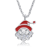  Santa Claus Red Enamel With Crystal Silver Necklace SPE-5233
